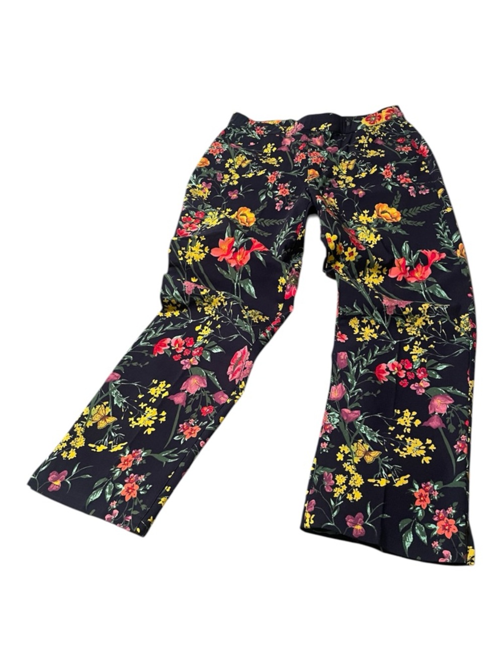 Susan Graver Floral Stretch Pull On Cropped Pants Vibrant Multicolor Women’s 6